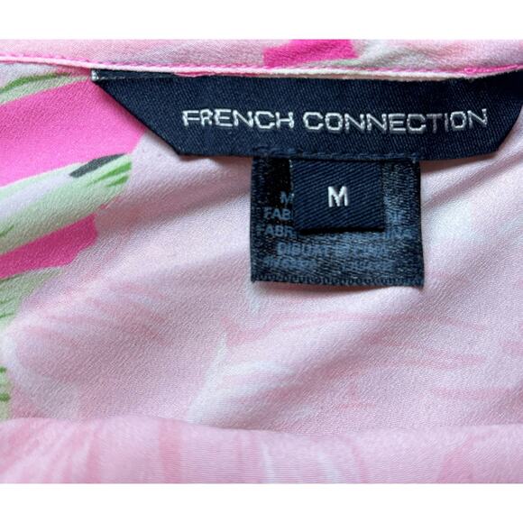 French Connection Pink Floral V Neck Camisole Tank Black Trim Size Medium - Picture 3 of 9